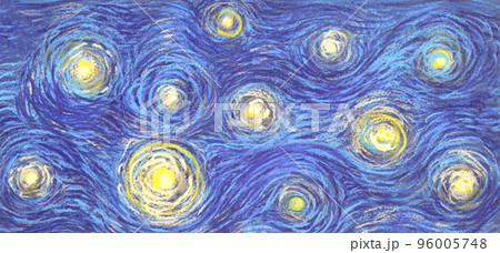 Glowing stars on a blue sky abstract background in the style of impressionist paintings 96005748