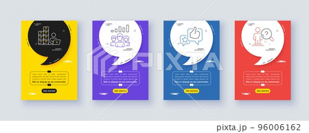 Set of Inventory, Teamwork results and Like line icons. Poster offer frame with quote, comma. Include Search employee icons. For web, application. Goods operator, Group work, Star rating. Vector 96006162