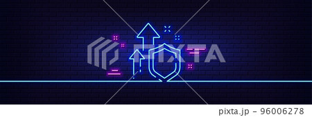 Neon light glow effect. Improving safety line icon. Increased privacy sign. Secure defense symbol. 3d line neon glow icon. Brick wall banner. Improving safety outline. Vector 96006278