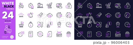Refresh like, Augmented reality and Credit card line icons for website, printing. Collection of Scroll down, Best result, Full rotation icons. Notification received, Alarm bell. Vector 96006403