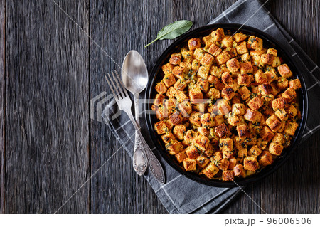 turkey pot pie with stuffing crust in baking dish 96006506