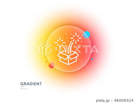 Fireworks line icon. Gradient blur button with glassmorphism. Pyrotechnic salute sign. Carnival celebration lights symbol. Transparent glass design. Fireworks line icon. Vector 96006924