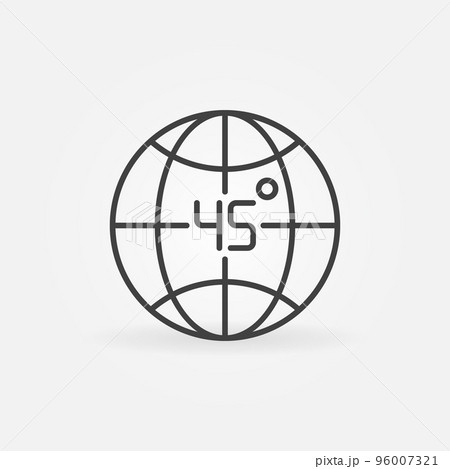 Earth globe and 45 degrees angle sign - vector outline icon 96007321