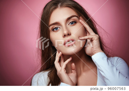 lovely woman with strong healthy curly hair lovely woman with strong healthy curly hair 96007563