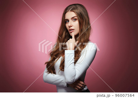 lovely woman with strong healthy curly hair lovely woman with strong healthy curly hair 96007564