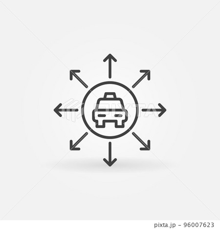 Taxi Car with Arrows vector concept icon in outline style 96007623