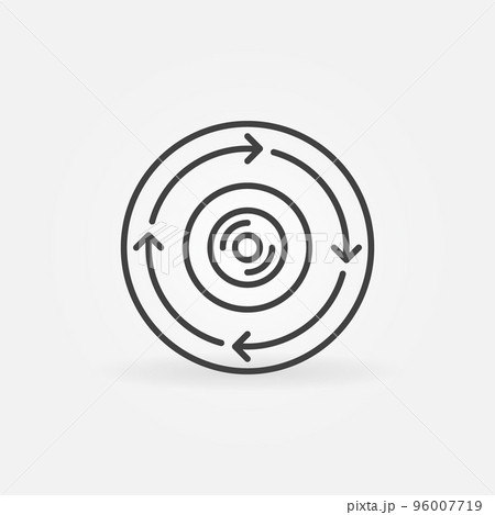 360-degree Camera in circle with arrows vector outline icon 96007719