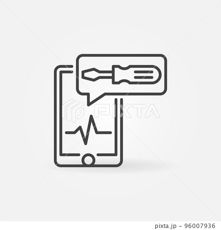 Smartphone with Wrench in speech bubble vector line icon 96007936