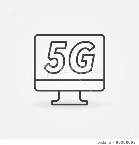 Computer monitor with 5G vector icon in thin line style 96008095