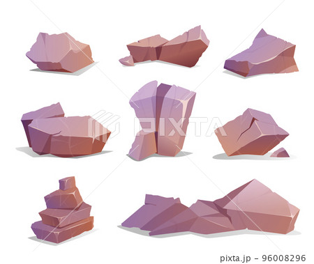 Cartoon set of big stones, rough boulders or hard rock lumps 96008296