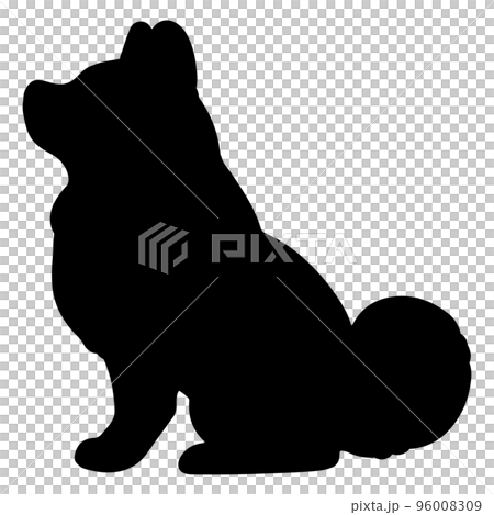一隻簡單可愛的秋田犬側身坐著的剪影 96008309