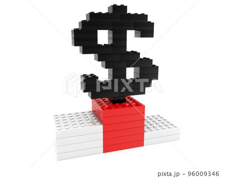 Black dollar symbol from a toy brick on a pedestal Black dollar symbol from a toy brick on a pedestal 96009346