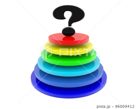 Black question mark at the top of colored pyramid Black question mark at the top of colored pyramid 96009412