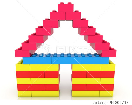 The outline of a toy house made of colorful toy bricks The outline of a toy house made of colorful toy bricks 96009718