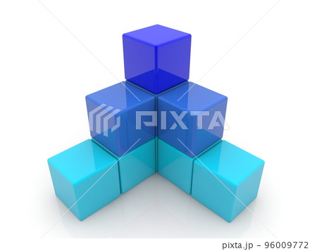 Abstract blue pyramid of toy blocks on white background 96009772