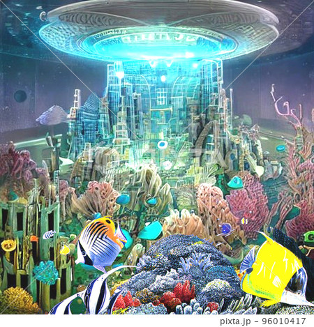 水族館の水槽内にデビルズタワ-とUFOの照明 水族館の水槽内にデビルズタワ-とUFOの照明 96010417