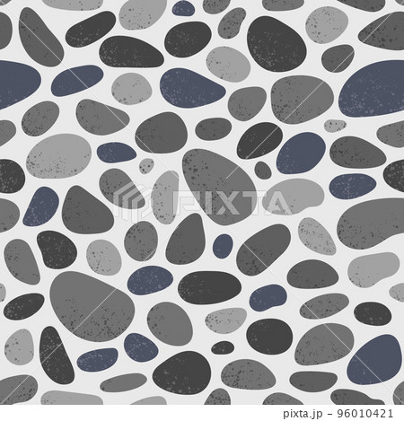 Pebble seamless pattern. Smooth stones background. Gray cobblestone paving texture. Sea or river pebbles and rocks repeating wallpaper. Vector  96010421