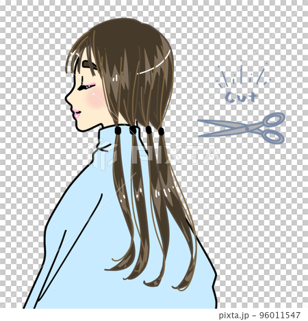 ヘアドネーションで髪を提供する女性のイラスト ヘアドネーションで髪を提供する女性のイラスト 96011547