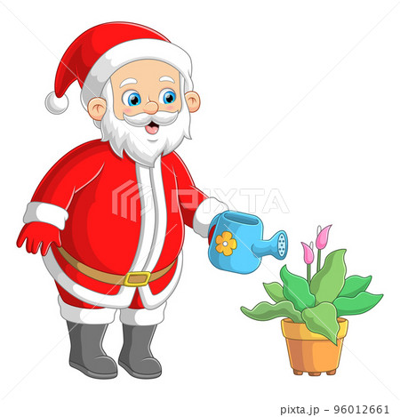 Santa claus watering the plant in the pot 96012661