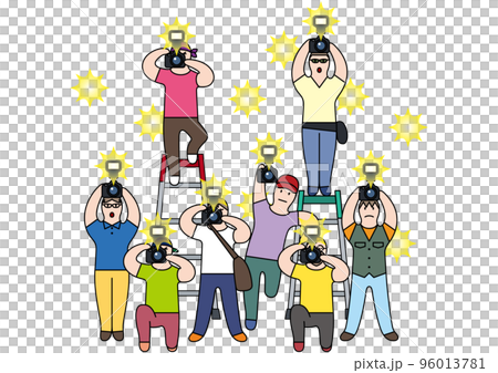 突撃取材するコミカル報道カメラマン達のフラッシュの嵐 突撃取材するコミカル報道カメラマン達のフラッシュの嵐 96013781