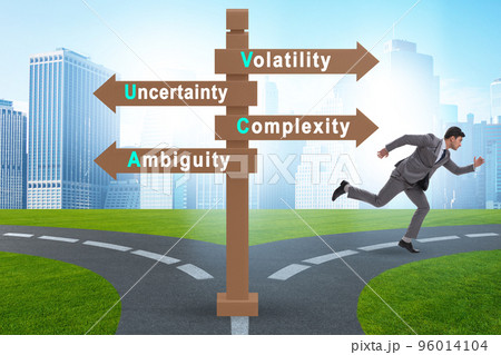 Businessman at the crossroads at VUCA concept Businessman at the crossroads at VUCA concept 96014104