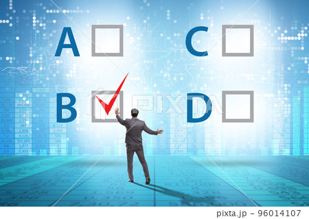 Multiple choice test question concept with business people 96014107