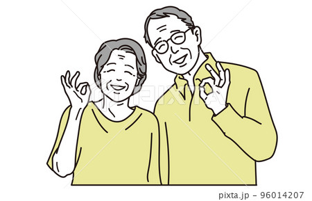 笑顔でOKサインをする高齢者の夫婦	 96014207