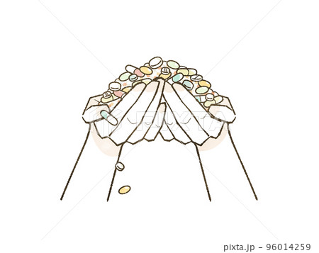 たくさんの錠剤を持っている手 96014259