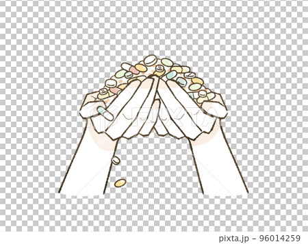 拿著很多藥片的手 96014259