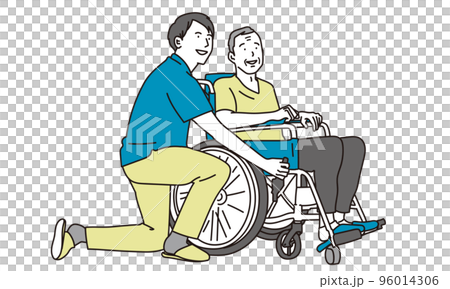 Elderly people in wheelchairs and caregivers Elderly people in wheelchairs and caregivers 96014306