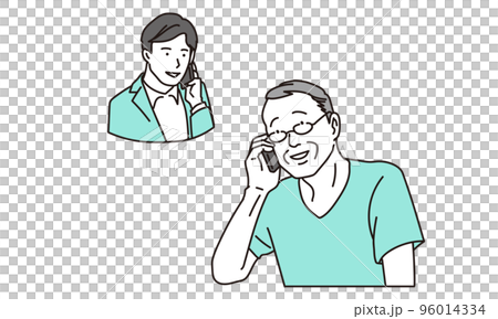 子供と電話をする高齢者 子供と電話をする高齢者 96014334