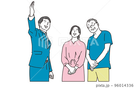 施設の案内を受ける親子	 96014336