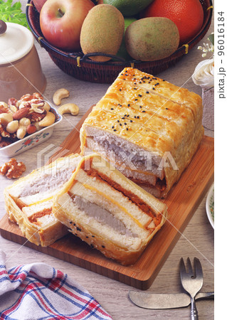 Crepes cake stuffed mush sweet taro and pork floss Crepes cake stuffed mush sweet taro and pork floss 96016184