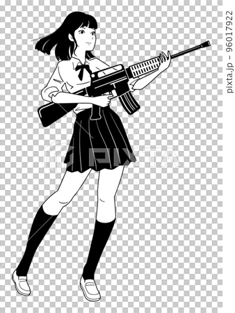 機関銃を構える女の子-右向き 96017922