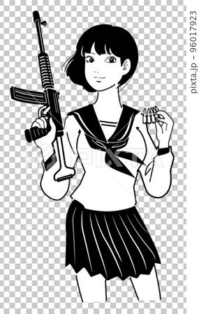 機関銃を持つ女の子-上半身 96017923
