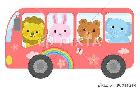 通園バスに乗るかわいい動物たち　イラスト 96018264