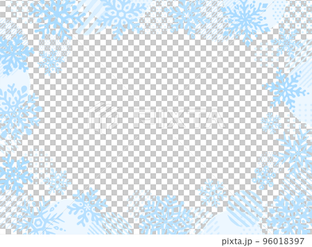 Circle frame of light blue snowflakes and dots and stripes in a hand-drawn style Circle frame of light blue snowflakes and dots and stripes in a hand-drawn style 96018397