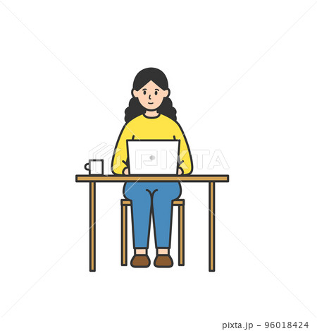 机でパソコン作業をする若い女性 机でパソコン作業をする若い女性 96018424