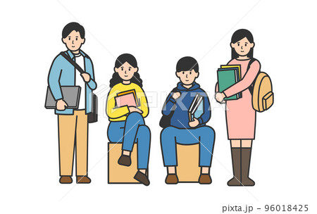 充実したキャンパスライフを過ごす大学生のイラスト 96018425