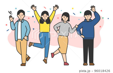 喜びを表す若者たちのイラスト 96018426