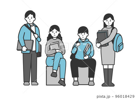 充実したキャンパスライフを過ごす大学生のイラスト 96018429