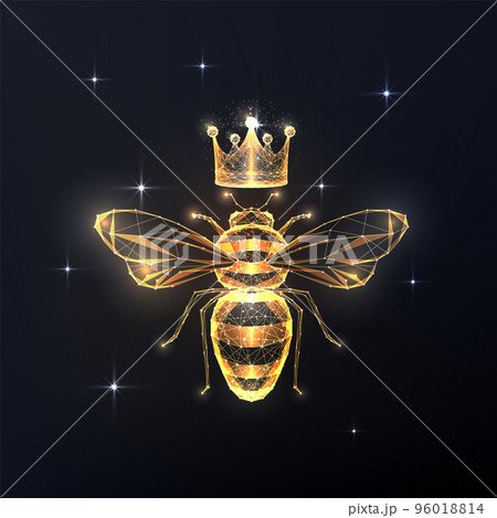 Futuristic Queen bee concept with gold glowing polygonal honeybee and crown on black background 96018814
