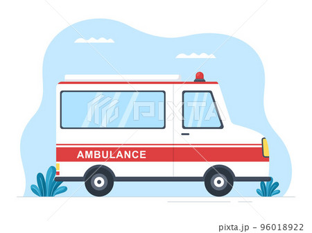 Medical Vehicle Ambulance Car or Emergency Service for Pick Up Patient the Injured in an Accident in Flat Cartoon Hand Drawn Templates Illustration 96018922