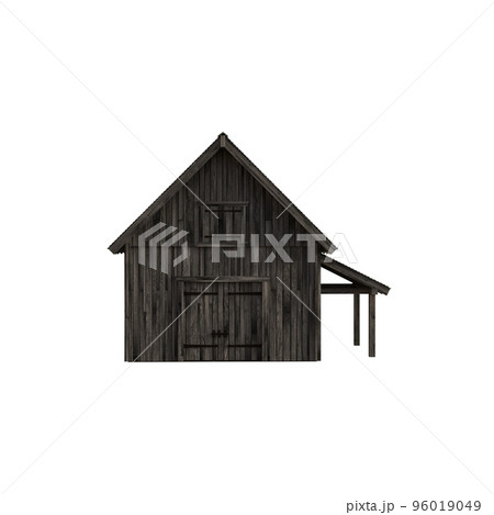 Illustration of an old peasant barn for collages or clip art, isolated on white background. 3D render-illustration. 96019049