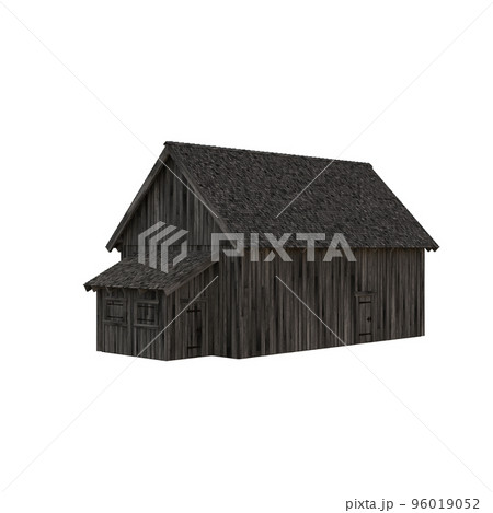Illustration of an old peasant barn for collages or clip art, isolated on white background. 3D render-illustration. 96019052