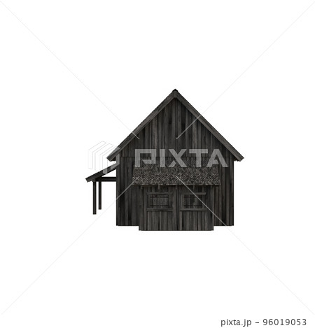 Illustration of an old peasant barn for collages or clip art, isolated on white background. 3D render-illustration. 96019053