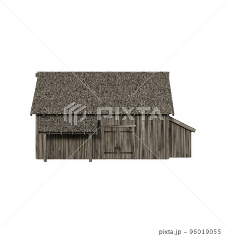 Illustration of an old peasant barn for collages or clip art, isolated on white background. 3D render-illustration. 96019055
