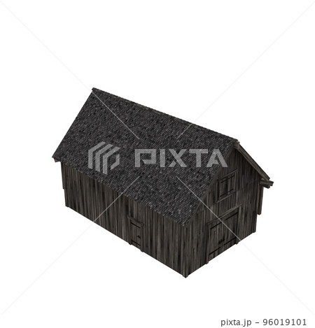 Illustration of an old peasant barn for collages or clip art, isolated on white background. 3D render-illustration. 96019101