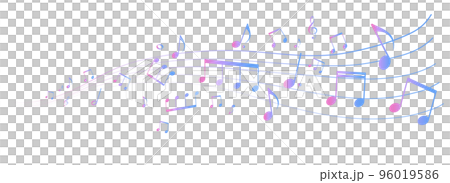カラフルな遠近感のある楽譜のフレームイラスト　五線譜　背景イラスト　音符、休符、音楽記号のイラスト 96019586