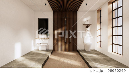 The Bath and toilet on bathroom japanese wabi sabi style .3D rendering 96020249